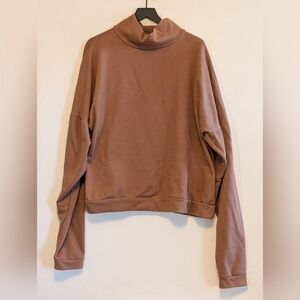 Boohoo Oversized Funnel Neck Sweatshirt Graphic Back Pullover Brown Medium Warm